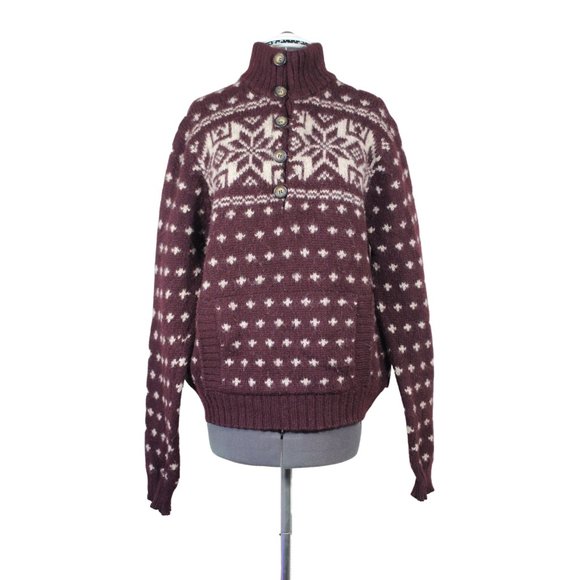Abercrombie &‎ Fitch Muscle men's Nordic Fair Isle wool knit mock neck sweater L - Picture 1 of 10